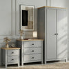 [Grey] Haven bedroom furniture set grey with oak tops: 2-door wardrobe, 3-drawer chest, 2-drawer bedside trio
