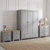 [Grey] Haven bedroom furniture set grouped: wardrobe, 3-drawer chest, two 2-drawer bedsides, oak tops