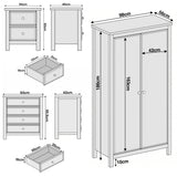 [Blue] Haven bedroom furniture set dimensions: wardrobe 98x56x186, chest 83x42x95.5, bedside 50x40x60 cm