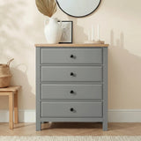 [Grey] Haven bedroom furniture set grey chest of drawers below round mirror, oak top