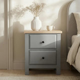 [Grey] Haven bedroom furniture set grey bedside with vase and cup, oak top surface
