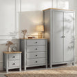 [Grey] Haven bedroom furniture set: 2-door wardrobe, 4-drawer chest and 2-drawer bedside, oak tops