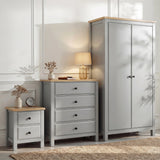 [Grey] Haven bedroom furniture set: 2-door wardrobe, 4-drawer chest and 2-drawer bedside, oak tops