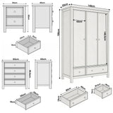 [Grey] Haven bedroom furniture set size guide: wardrobe W140 D55 H186, chest 83x42x99.5, bedside 50x40x60