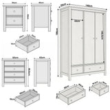 [Grey] Haven bedroom furniture set size guide: wardrobe W140 D55 H186, chest 83x42x99.5, bedside 50x40x60