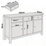 [Black] Haven 3-door sideboard dimensions diagram showing 135cm W x 43cm D x 81cm H frame and 45cm door height
