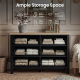 [Black] Haven chest of drawers lifestyle shot with ample storage space feature graphic and capacity icons overlaid