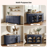 [Blue] Haven 3-door sideboard listing view with drawer open showing interior storage depth and accessories on top