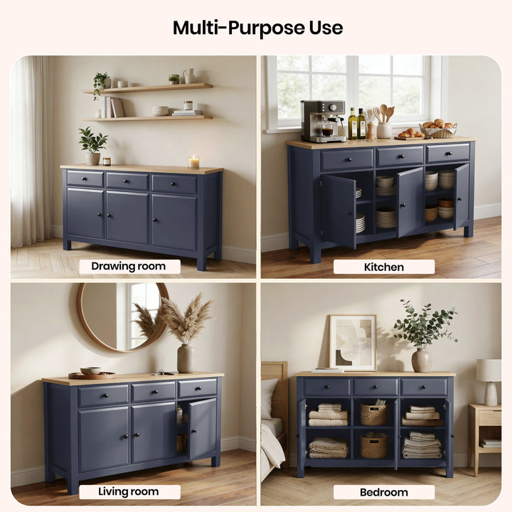 [Blue] Haven 3-door sideboard four-room placement guide for hallway, kitchen, lounge and bedroom