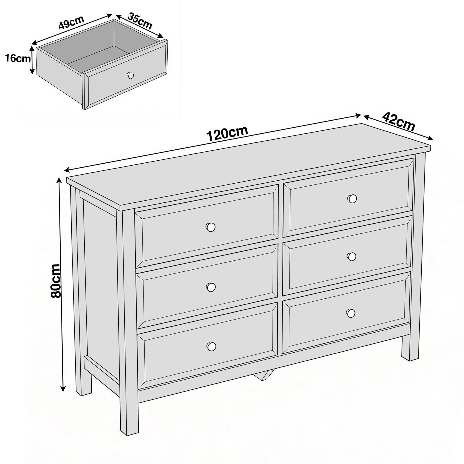Haven Painted Large 6 Chest of Drawers - Bedroom Dresser