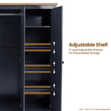[Blue] Haven 3-door wardrobe interior close-up showing adjustable shelf positions with feature annotation overlay