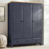 [Blue] Haven 3-door wardrobe front view in a bedroom setting with soft natural light across the closed panel doors