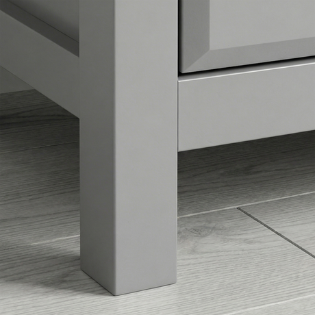 [Grey] Haven 3-drawer chest angled side profile showing painted frame depth, leg detail and floor clearance