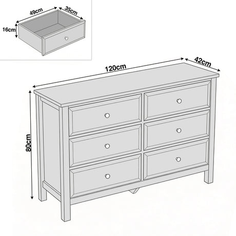 [Grey] Haven chest of drawers dimensions diagram showing W120cm x D40cm x H80cm with individual drawer measurements