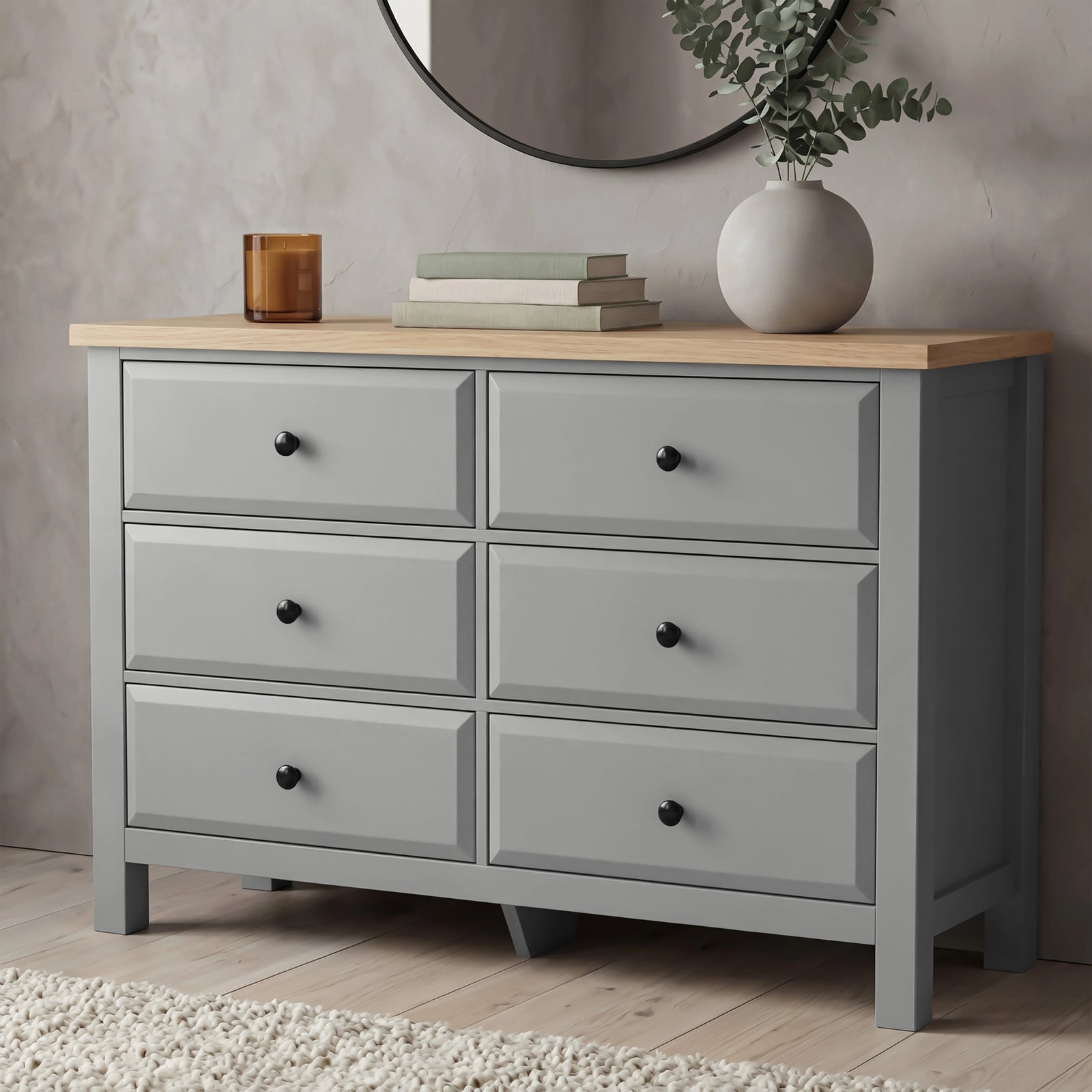 Haven Painted Large 6 Chest of Drawers - Grey Bedroom Dresser Haven Painted Large 6 Chest of Drawers - Grey Bedroom Dresser
