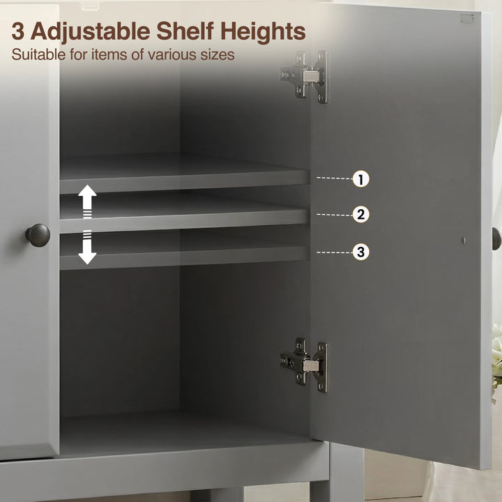 [Grey] Haven sideboard cutaway showing internal shelf can be set at three different heights, marked 1 to 3