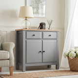 [Grey] Haven 80cm sideboard in a living room lifestyle setting with plant and decorative items on oak top