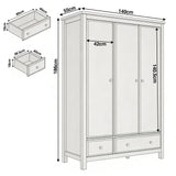 [Grey] Haven wardrobe dimensions 140 x 55 x 186 cm with 42 cm interior, 140.5 cm hanging, drawer 80x40x18