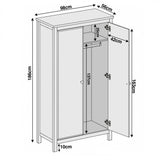 [Blue] Haven wardrobe dimension diagram, 98 cm wide, 56 cm deep, 186 cm tall, internal depth 42 cm