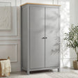 [Grey] Haven wardrobe angled, 2 doors, oak top, grey painted frame with round black knobs