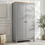 [Grey] Haven wardrobe angled, 2 doors, oak top, grey painted frame with round black knobs