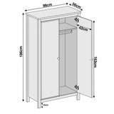 [Grey] Haven wardrobe sizes, 98 cm wide, 56 cm deep, 186 cm tall, 10 cm leg clearance