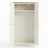 [White] Haven 2 door wardrobe open on a white background, empty interior with one top shelf and a hanging rail