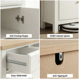 [White] Haven 3-door sideboard detail showing anti-tip wall safety bracket and oak veneer top edge close-up