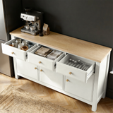 [White] Haven 3-door sideboard in a group lifestyle setting with coordinating Haven furniture pieces