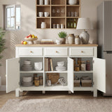 [White] Haven 3-door sideboard with all doors open showing internal shelves and full interior storage layout