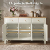 [White] 3 door sideboard with adjustable shelf heights in a room setting