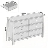 [White] Haven 6-drawer chest dimensions diagram, external W120cm x D42cm x H80cm with drawer 49 x 35 x 16cm