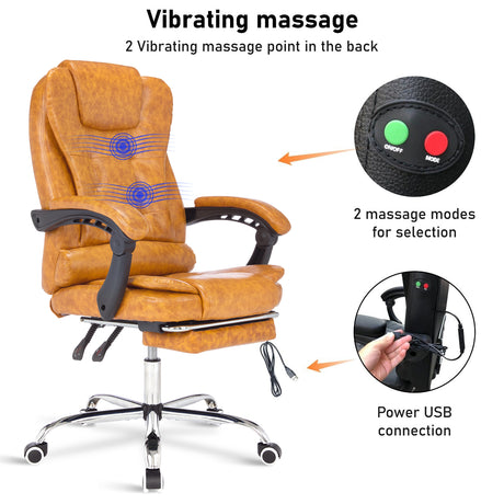 Experience comfort with a 2-point heated massage office chair, different modes & USB connection.