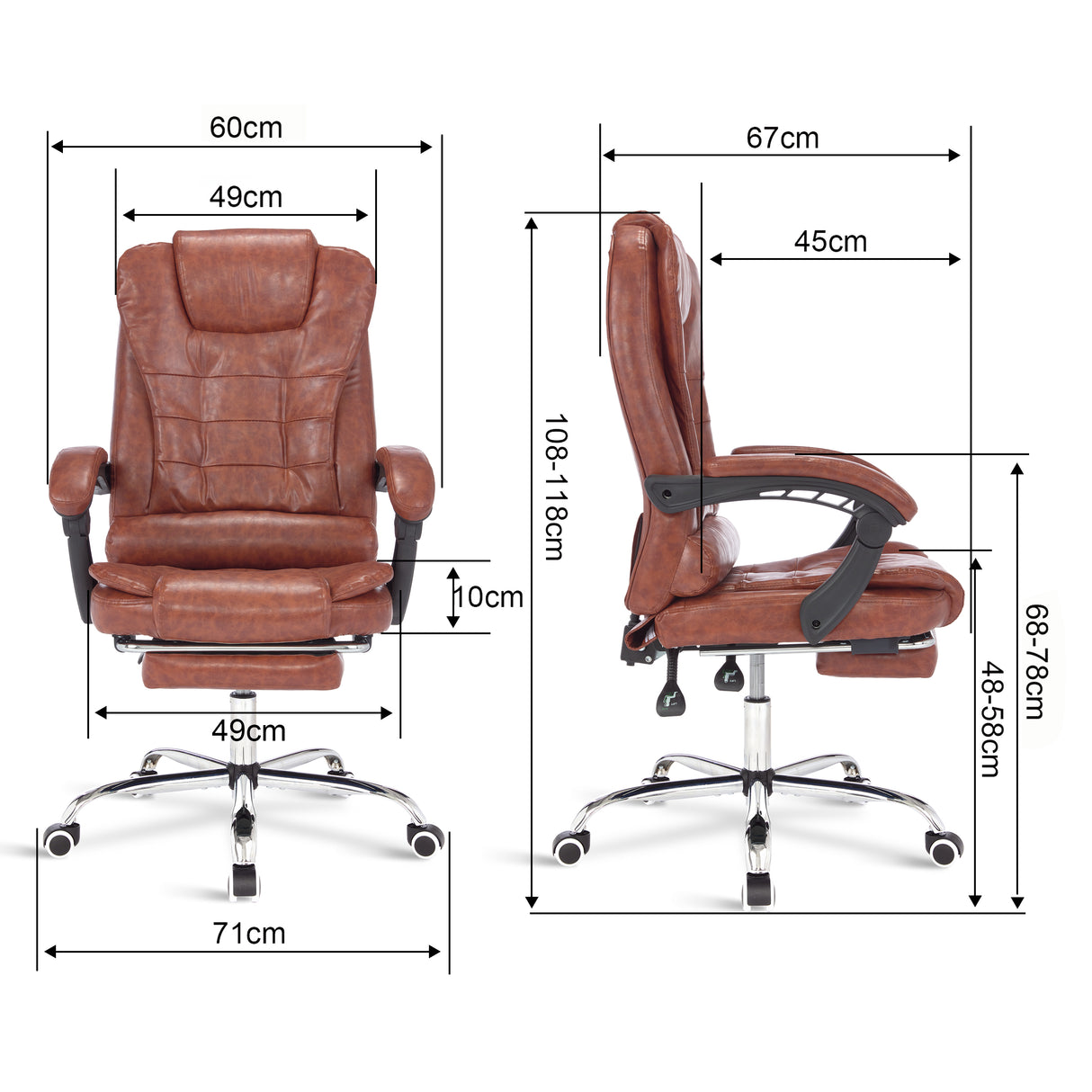 Heated office chair with massage, featuring adjustable dimensions for ultimate comfort.