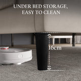 Vertical Line Velvet Upholstered Bed Frame with 16cm under bed clearance in beige, ideal for storage and easy cleaning with robot vacuum access.