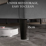 Vertical Line Velvet Upholstered Bed Frame in grey with 16cm under bed clearance, ideal for easy cleaning and robot vacuum access.