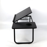 Black height-adjustable bed desk, perfect for working or reading comfortably while lying in bed or relaxing on the sofa.