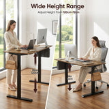 Rustic Electric Standing Desk showing wide height range from 72cm to 120cm, perfect for sit-stand flexibility in modern home offices.