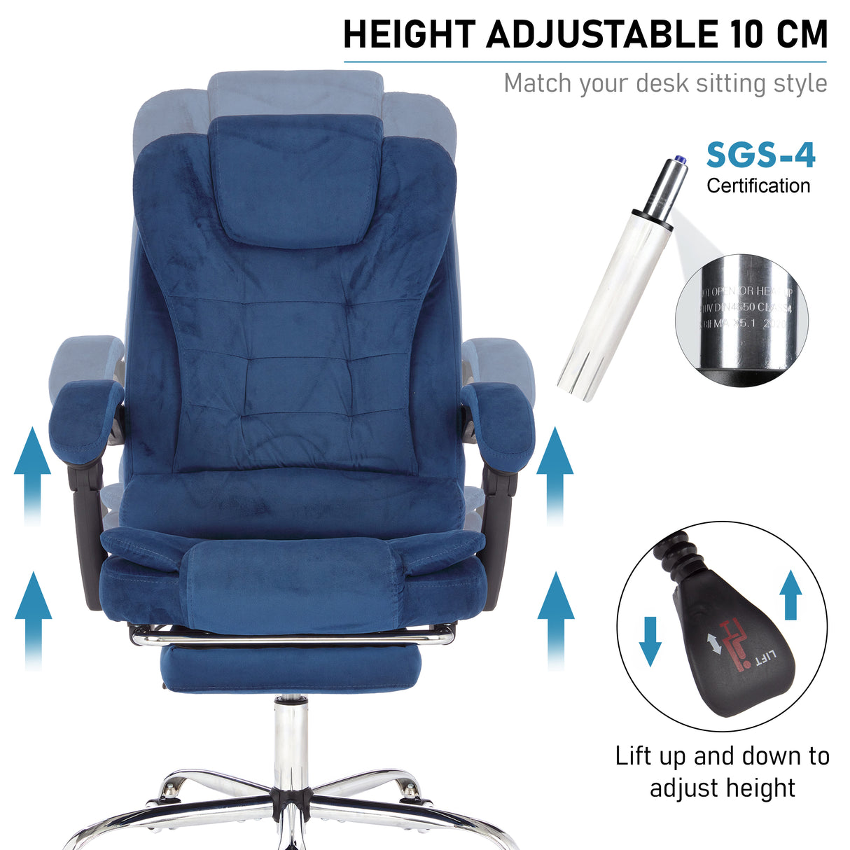 Height adjustable massage office chair to match your desk sitting style and comfort.