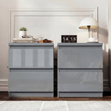 High Gloss 2 Drawer Bedside Table - Bedside Nightstand Drawers