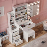 Hollywood Mirror Dressing Table with Storage, Drawers Vanity Makeup Desk