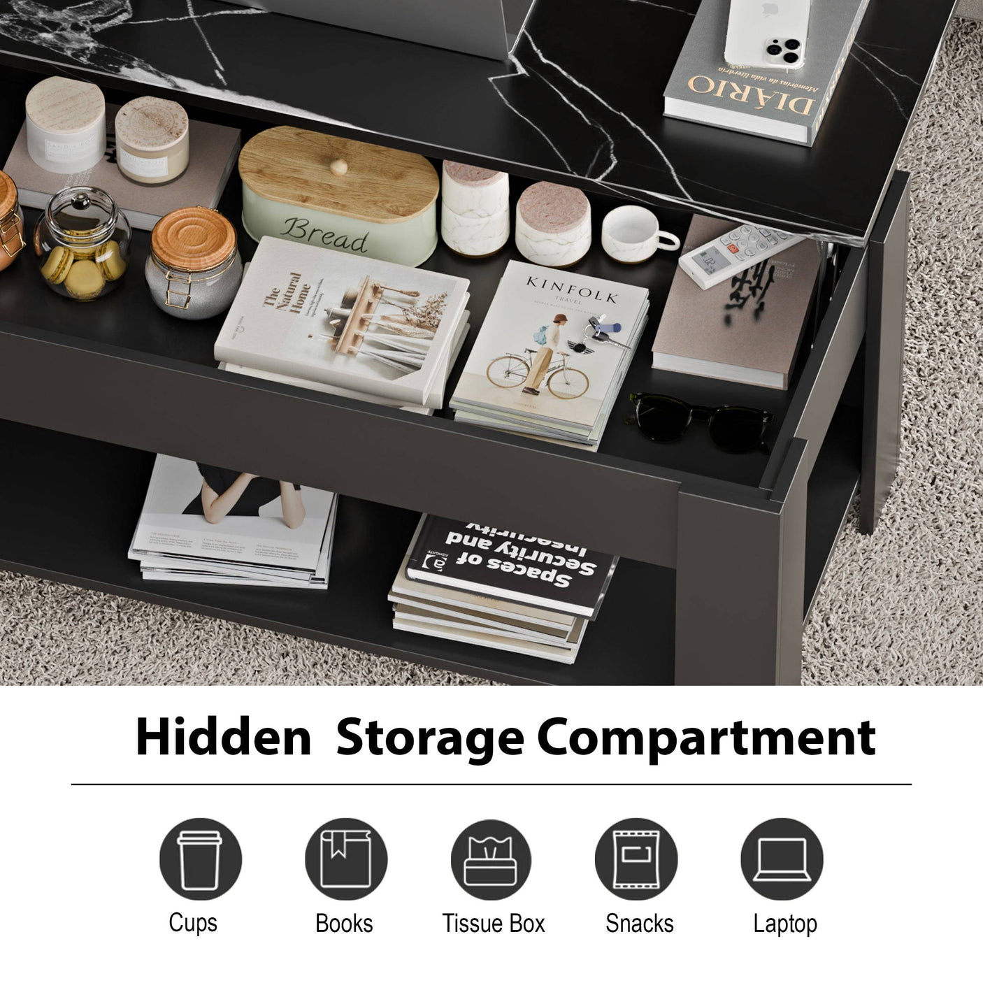Blisswood Lift Up Modern Coffee Table with Storage