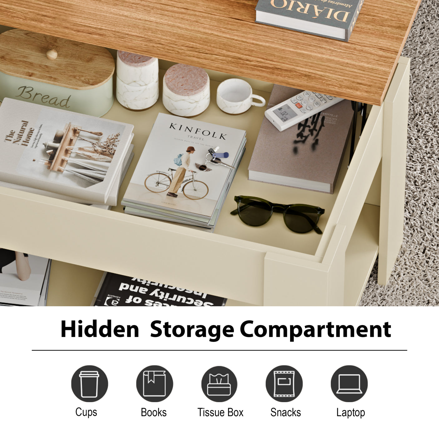 Blisswood Lift Up Modern Coffee Table with Storage