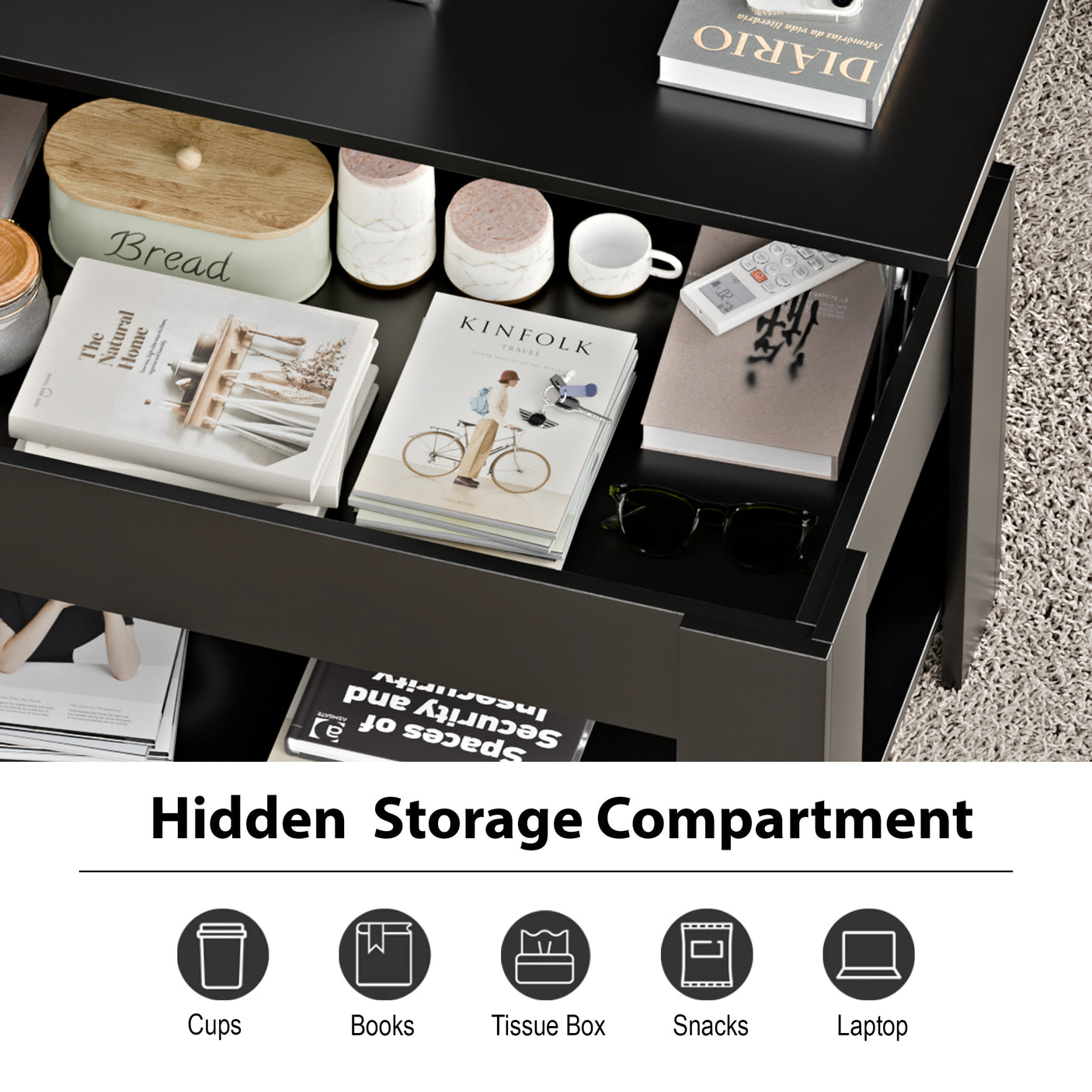 Blisswood Lift Up Modern Coffee Table with Storage