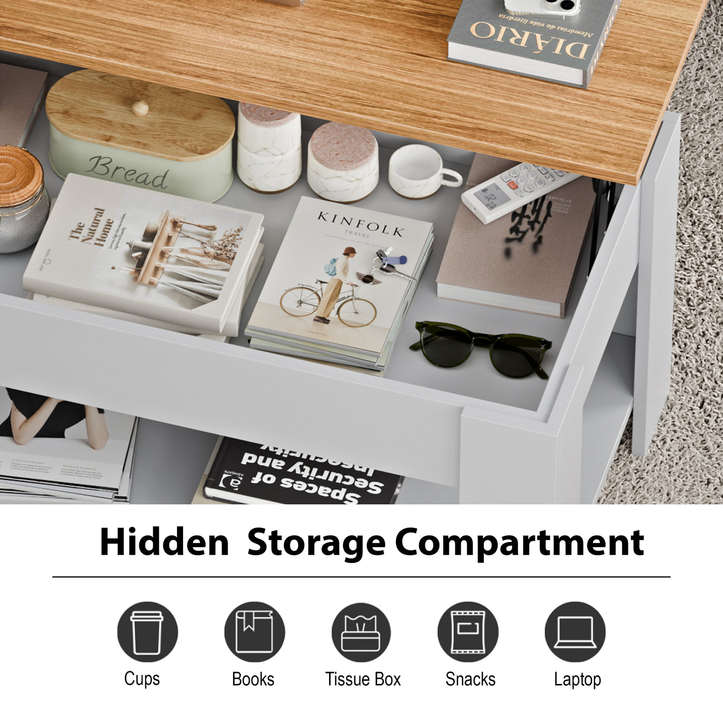Blisswood Lift Up Modern Coffee Table with Storage