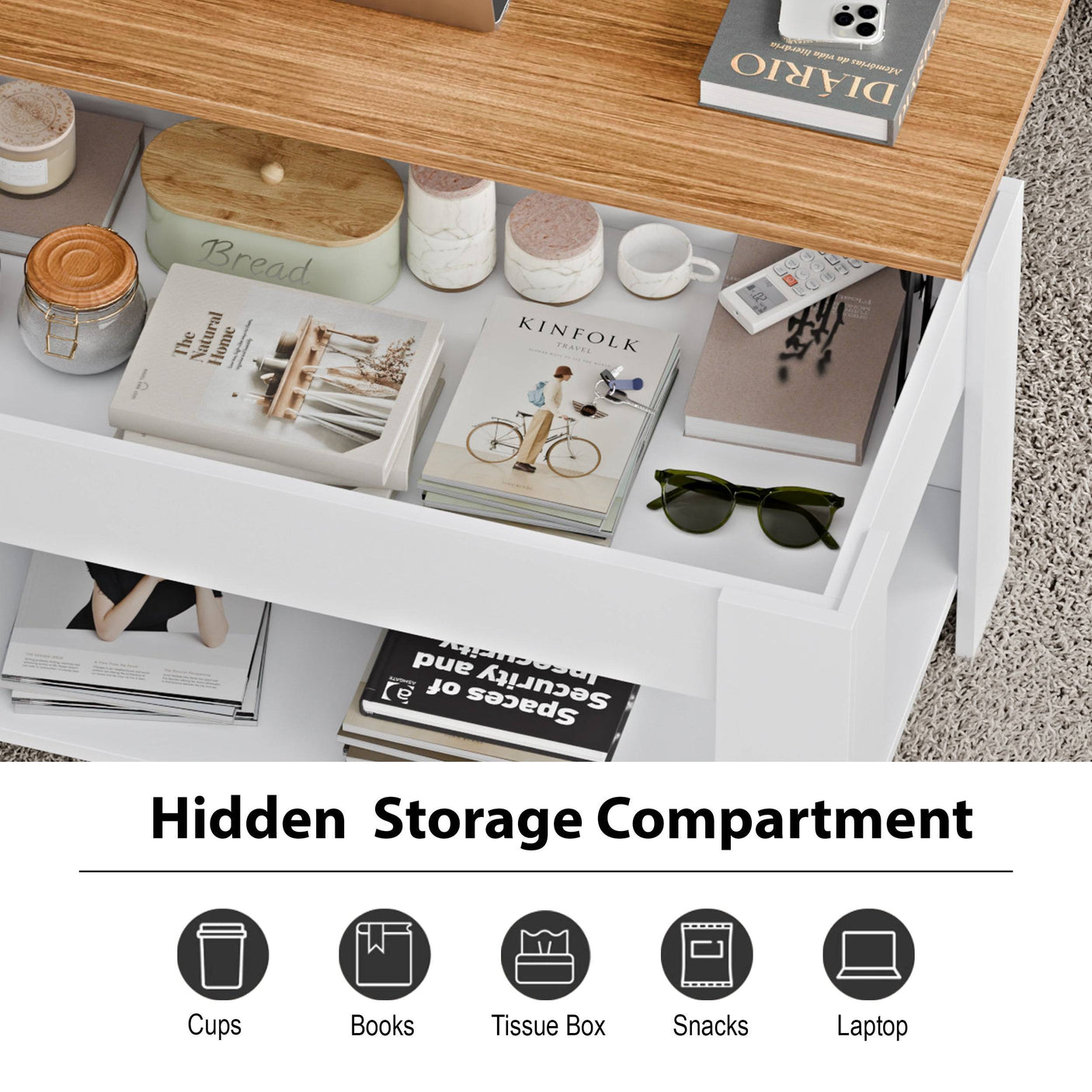 Blisswood Lift Up Modern Coffee Table with Storage