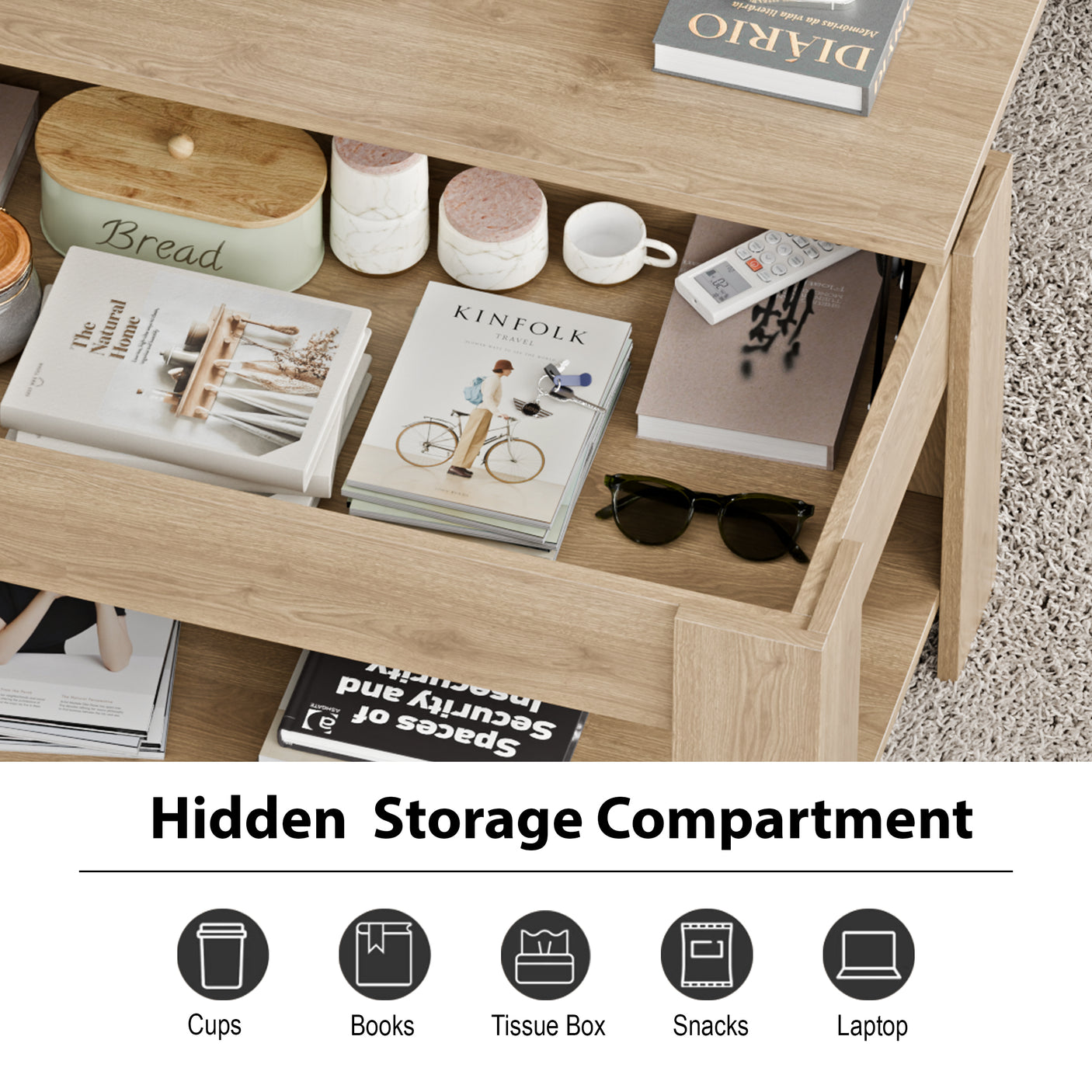Blisswood Lift Up Modern Coffee Table with Storage