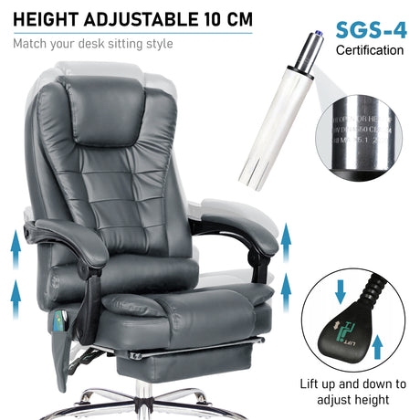 High back ergonomic massage office chair with 10 cm height adjustment for customized comfort.