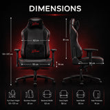 [Black] Xstriker High-Back Ergonomic Gaming Chair detailing overall heights and seat width.