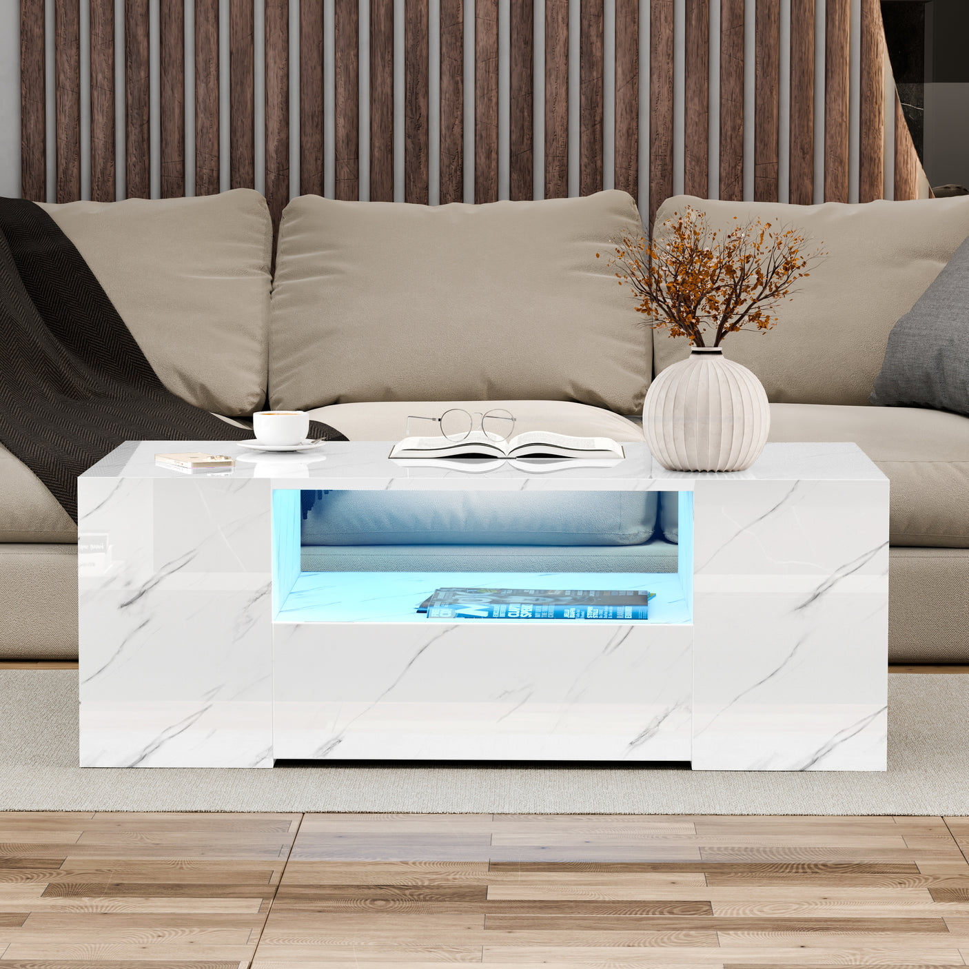 High Gloss Coffee Table With Storage & LED Lights
